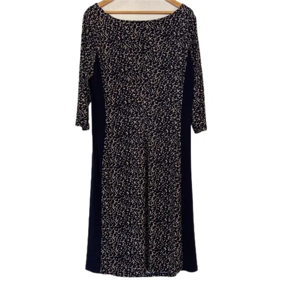 Lauren Ralph Lauren Navy Blue and Cream Ruched Long Sleeve Dress - Picture 4 of 7